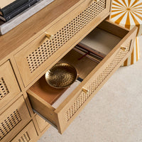 Cassettiera decorativa legno e rattan 6 cassetti, marrone naturale