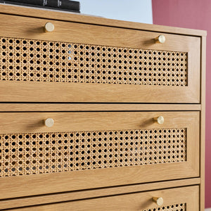 Cassettiera decorativa legno e rattan 6 cassetti, marrone naturale