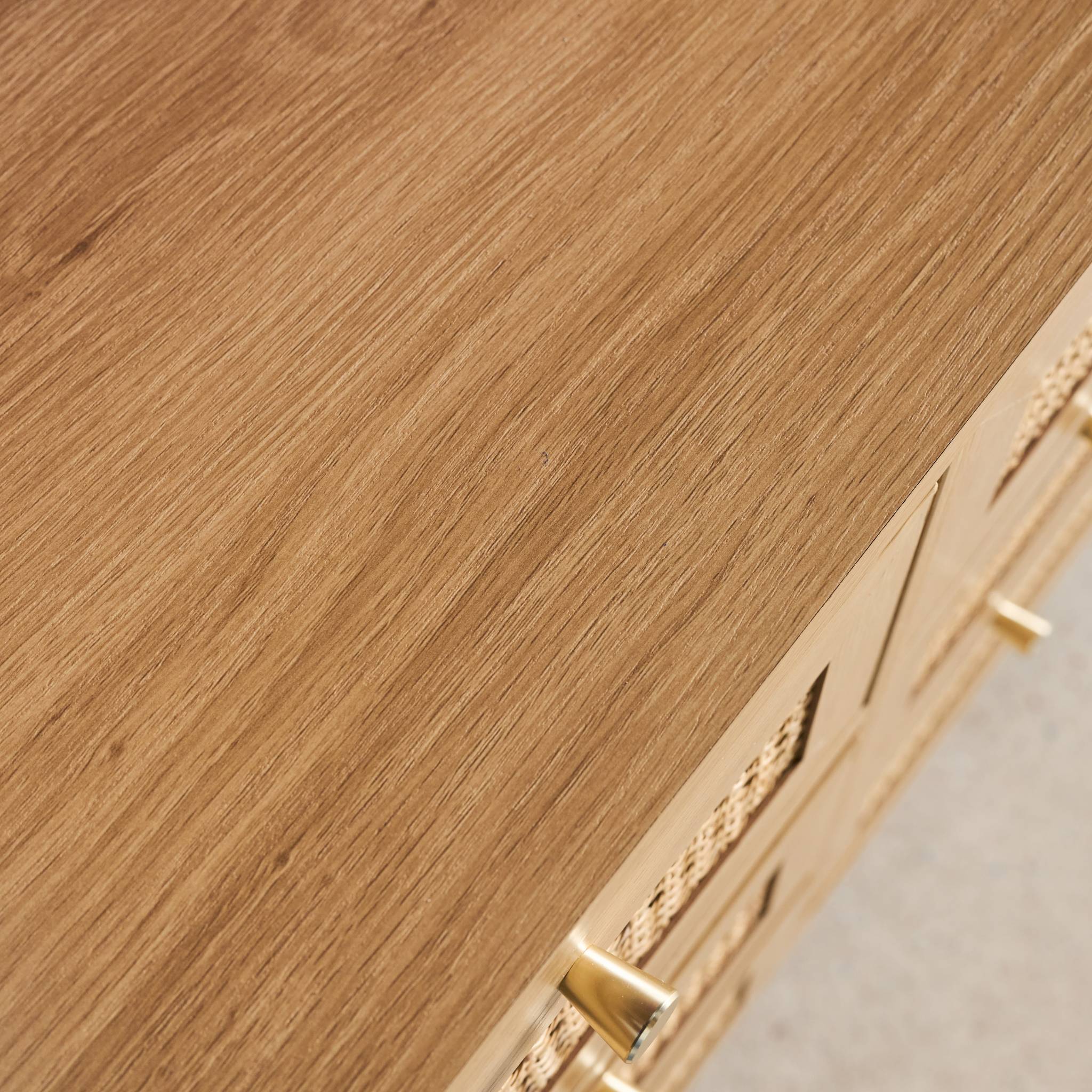 Cassettiera decorativa legno e rattan 6 cassetti, marrone naturale