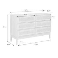 Cassettiera decorativa legno e rattan 6 cassetti, marrone naturale