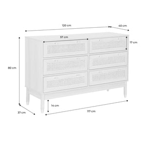 Cassettiera decorativa legno e rattan 6 cassetti, marrone naturale