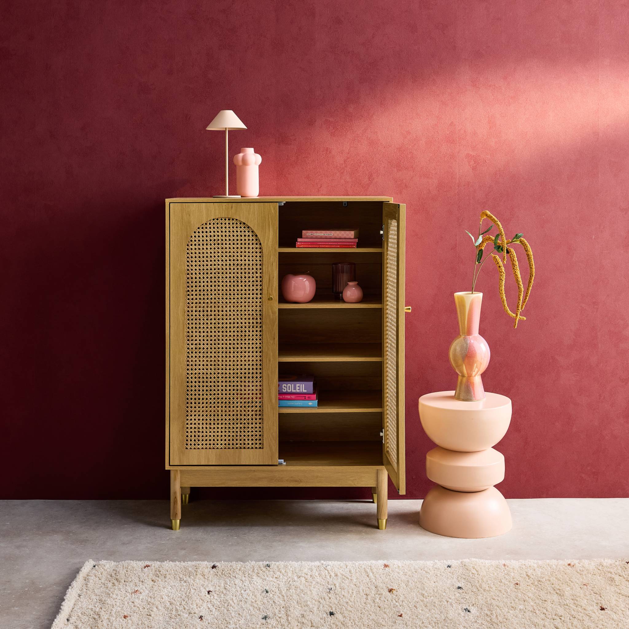 Mobile per scarpe 2 porte in canna, marrone naturale