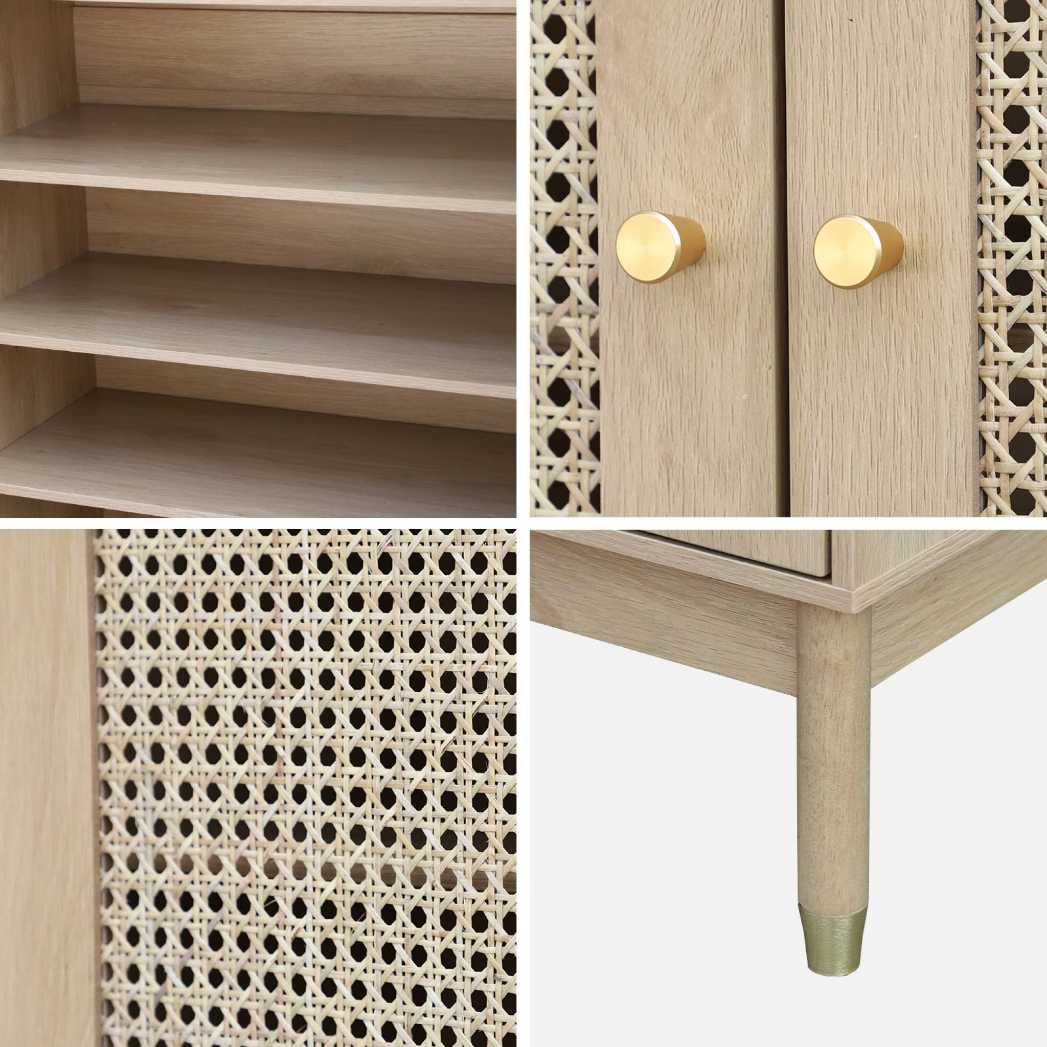 Mobile per scarpe 2 porte in canna, marrone naturale