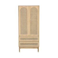 Armadio a due ante con due cassetti in legno intrecciato, marrone