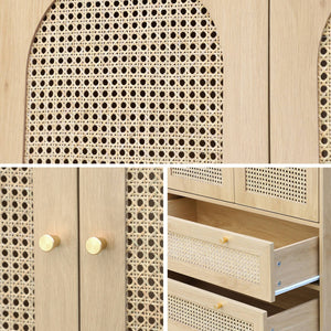 Armadio a due ante con due cassetti in legno intrecciato, marrone