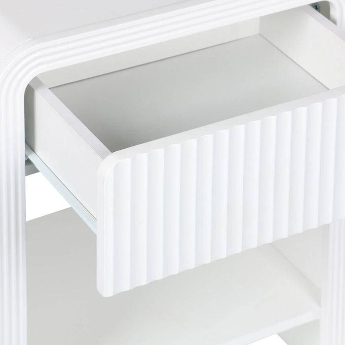 Set di 2 comodini effetto legno scanalato, 1 cassetto, 1 ripiano ,