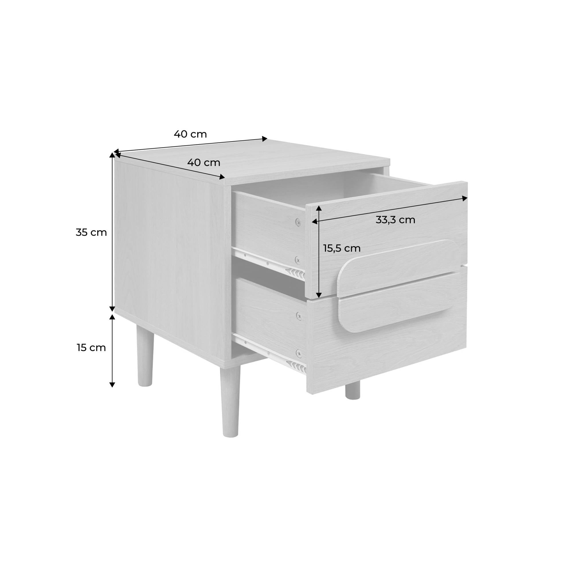 Comodino vintage effetto legno 2 cassetti, noce