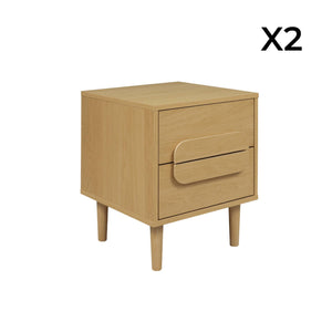 Set 2 comodini vintage effetto legno 2 cassetti, quercia