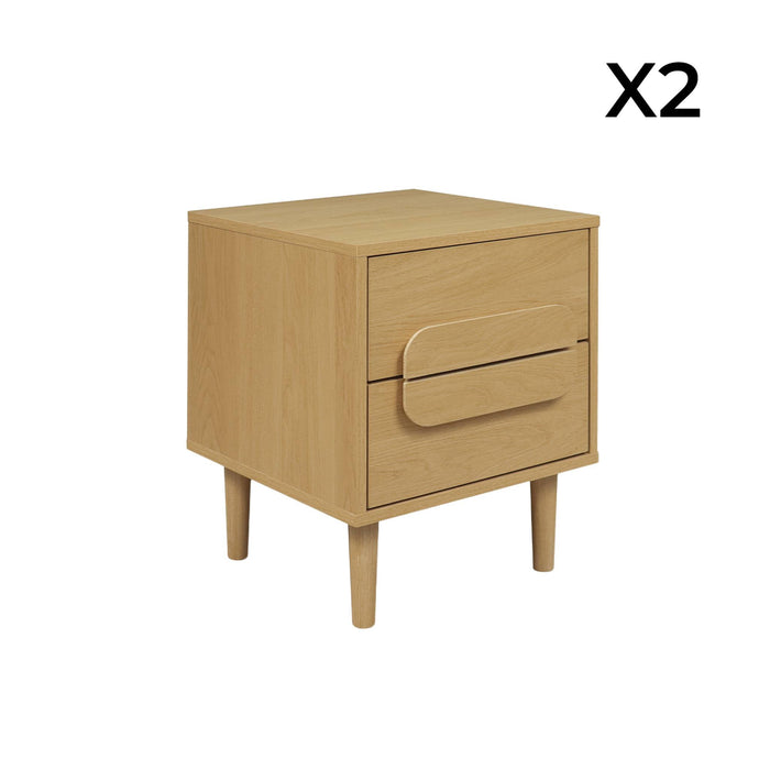 Set 2 comodini vintage effetto legno 2 cassetti, quercia