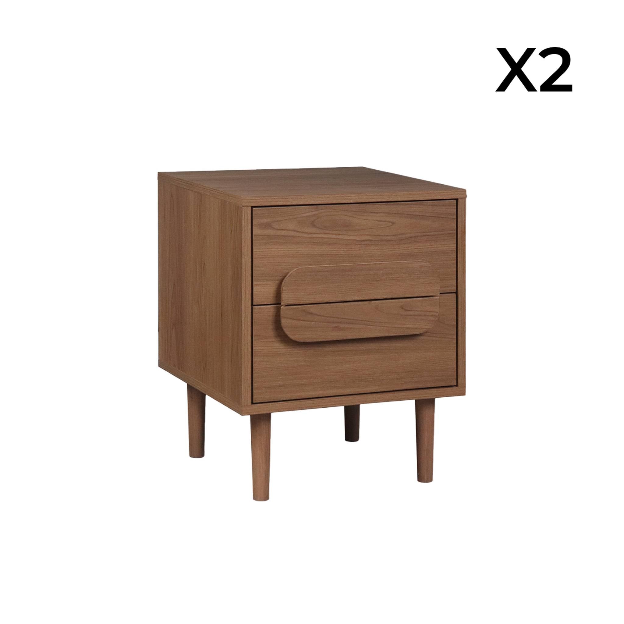 Set 2 comodini vintage effetto legno 2 cassetti, noce