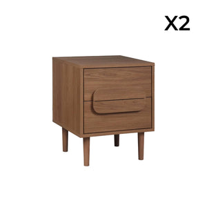 Set 2 comodini vintage effetto legno 2 cassetti, noce