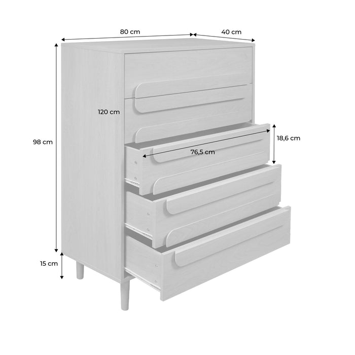 Cassettiera vintage effetto legno 5 cassetti, quercia
