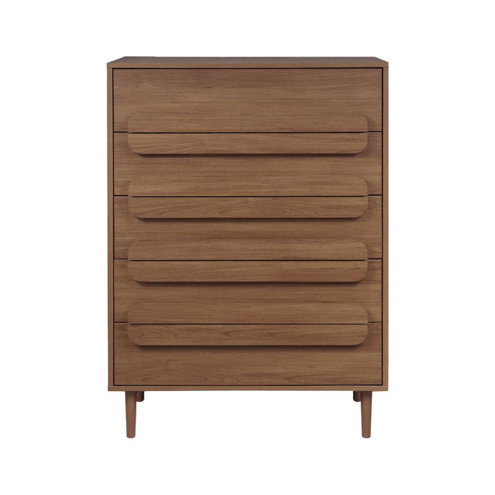 Cassettiera vintage effetto legno 5 cassetti, noce