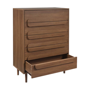 Cassettiera vintage effetto legno 5 cassetti, noce