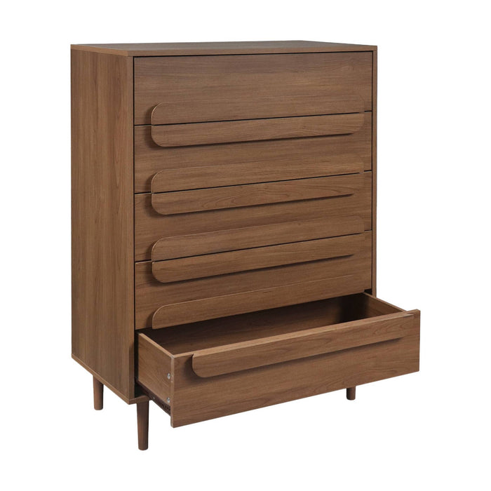 Cassettiera vintage effetto legno 5 cassetti, noce