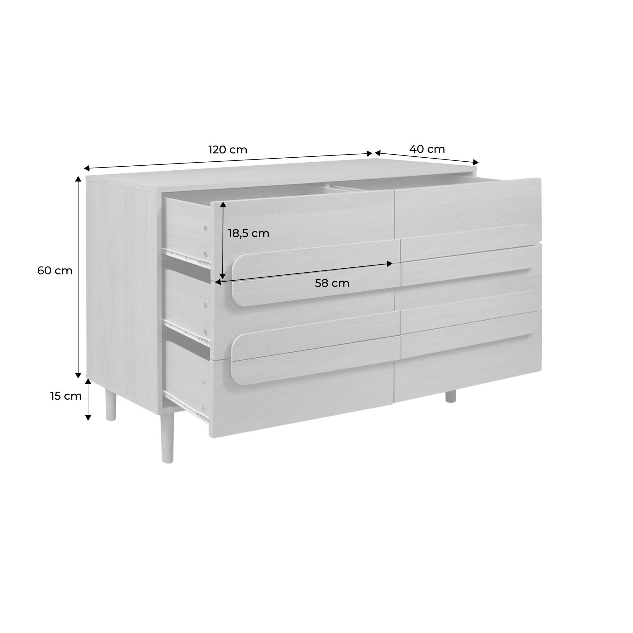 Cassettiera vintage effetto legno 6 cassetti, quercia