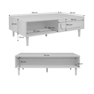 Tavolino basso vintage effetto legno 1 cassetto, noce