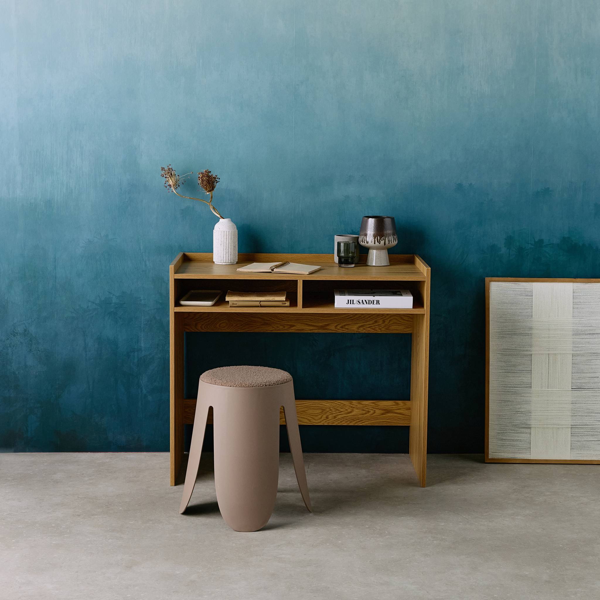 Scrivania decorazione legno 2 cassetti di stoccaggio, quercia