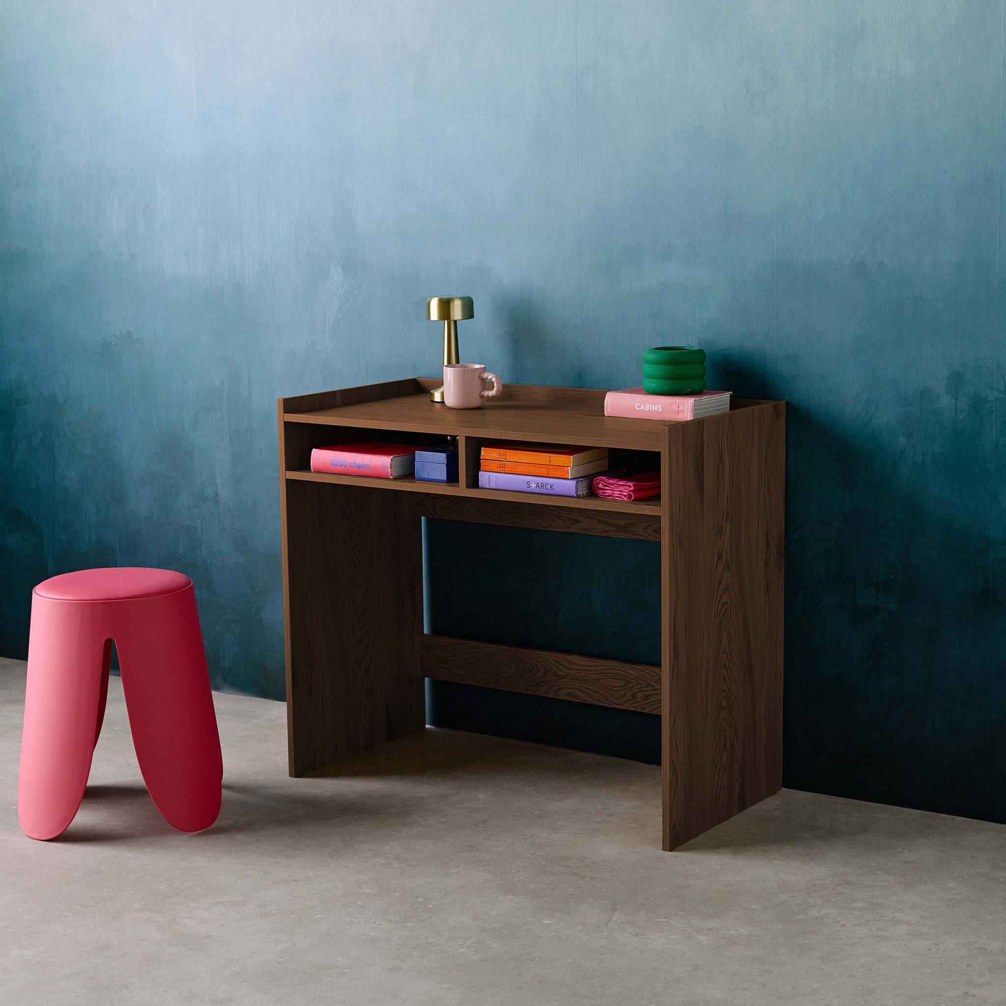 Scrivania decorazione legno 2 cassetti di stoccaggio, marrone