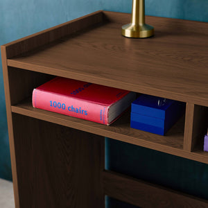 Scrivania decorazione legno 2 cassetti di stoccaggio, marrone