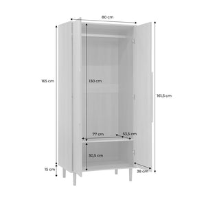 Armadio guardaroba effetto legno 2 ante, ripiani e appendiabiti,
