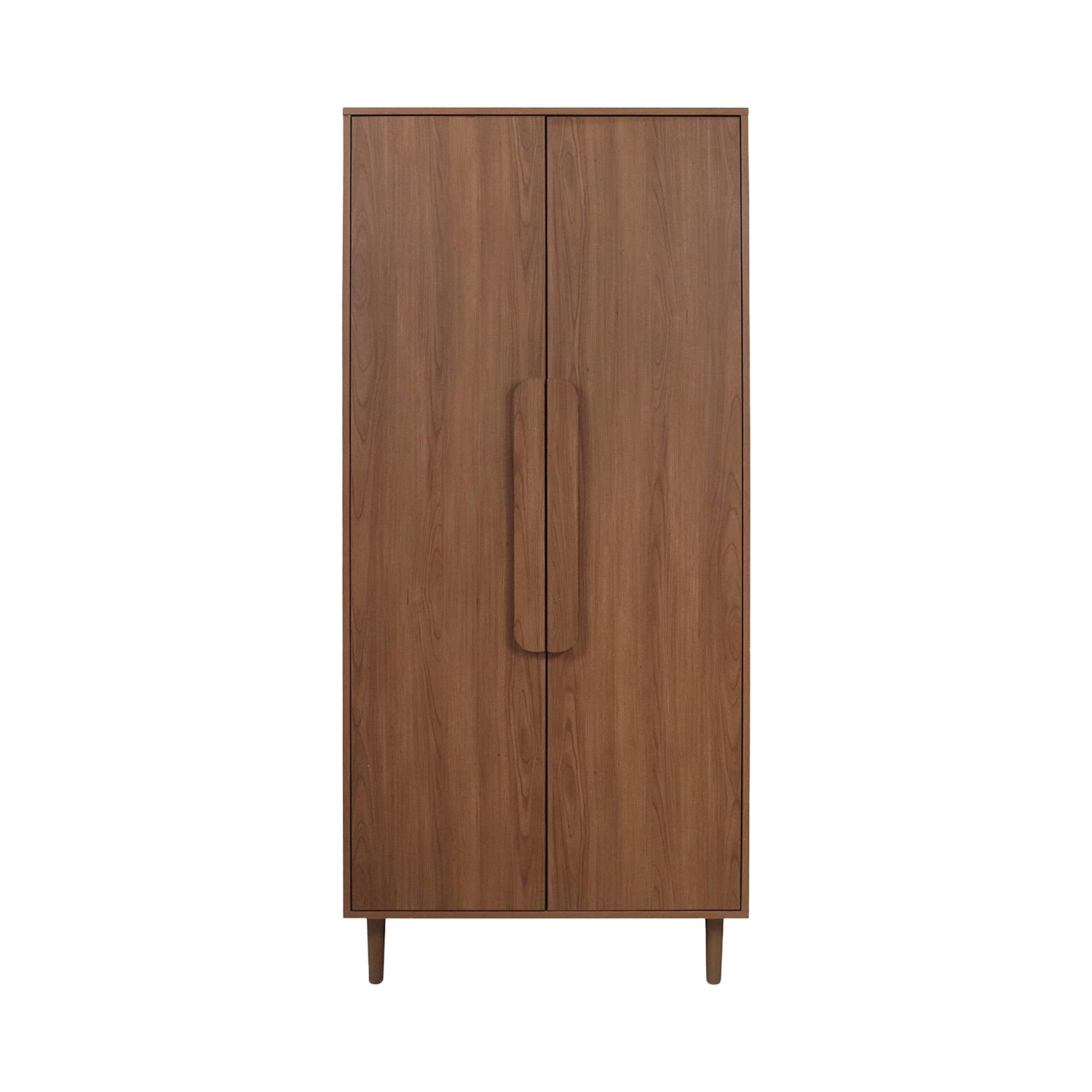 Armadio guardaroba effetto legno 2 ante, ripiani e appendiabiti, noce