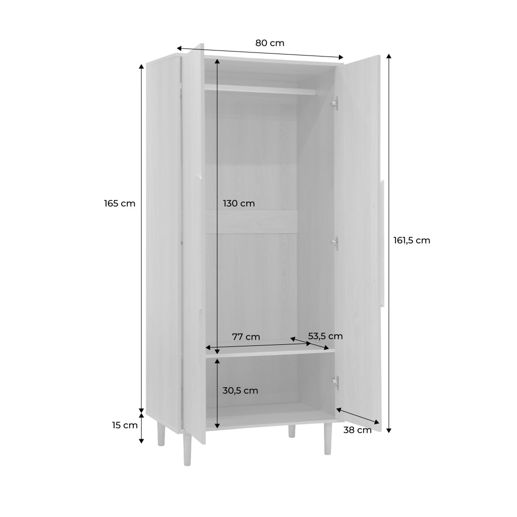 Armadio guardaroba effetto legno 2 ante, ripiani e appendiabiti, noce