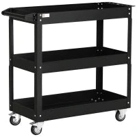 DURHAND Carrello Porta Attrezzi a 3 Livelli in Acciaio con Bordi Alti e 4 Ruote Girevoli, 83x35.3x76 cm, Nero