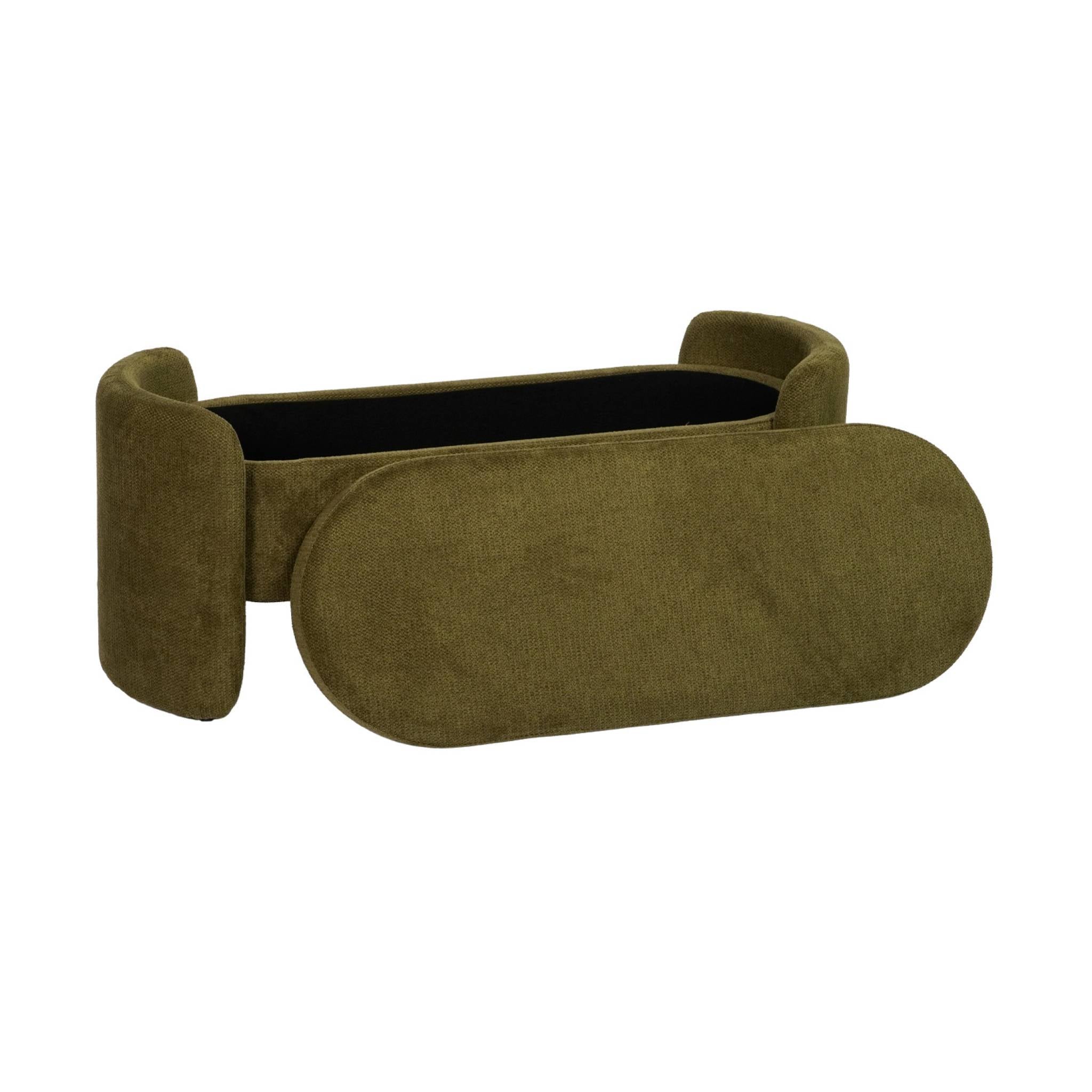 Panca contenitore, fondo letto contemporaneo in tessuto, verde kaki