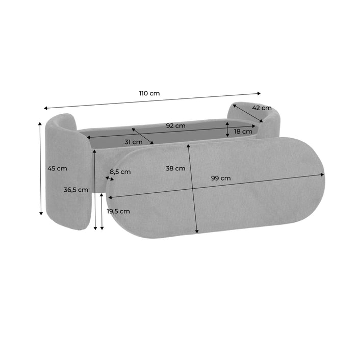 Panca contenitore, fondo letto contemporaneo in tessuto, grigio chiaro