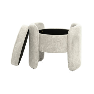 Sgabello contenitore contemporaneo in tessuto, grigio chiaro