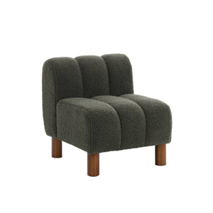 Poltrona bambino piedi arrotondati legno di hevea e bouclé, verde kaki