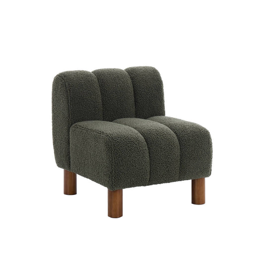 Poltrona bambino piedi arrotondati legno di hevea e bouclé, verde kaki