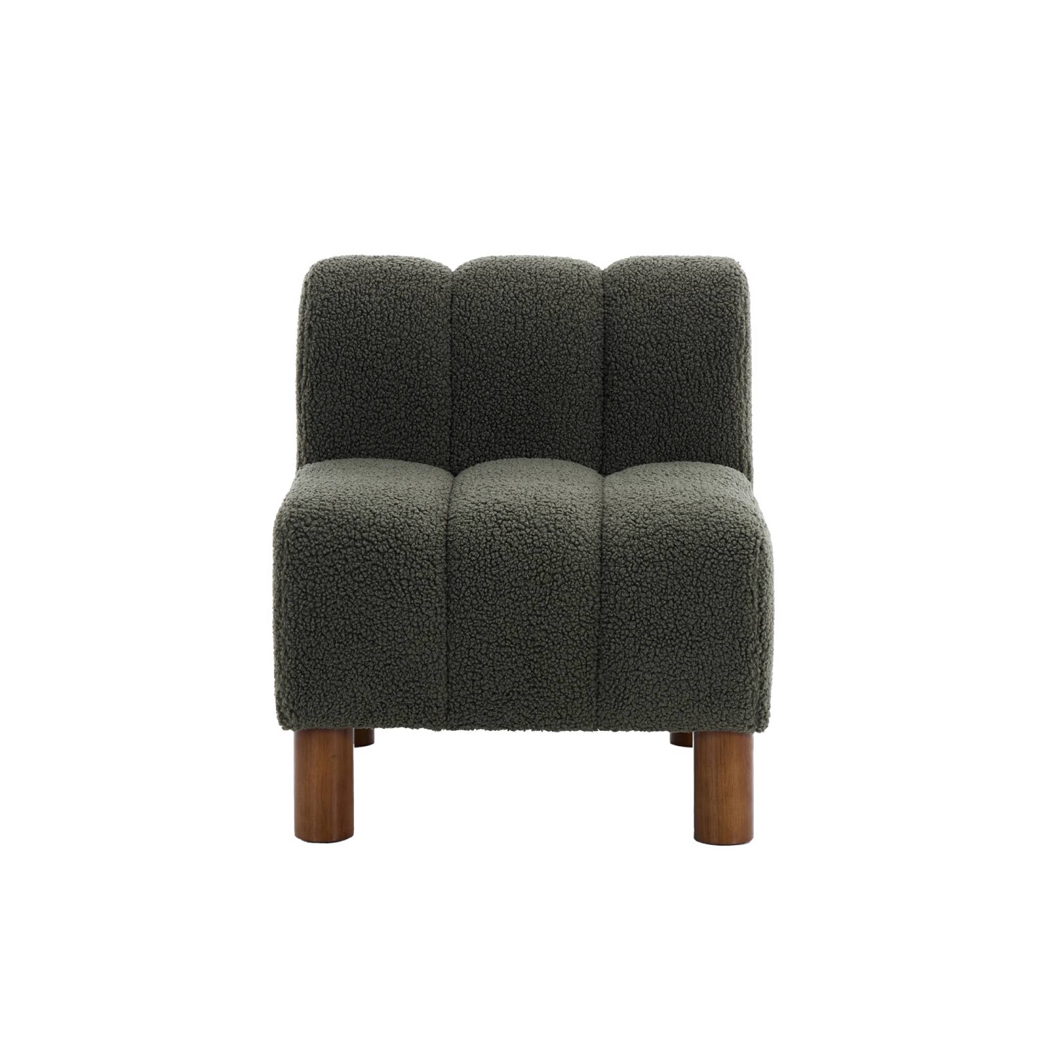 Poltrona bambino piedi arrotondati legno di hevea e bouclé, verde kaki