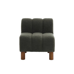 Poltrona bambino piedi arrotondati legno di hevea e bouclé, verde kaki