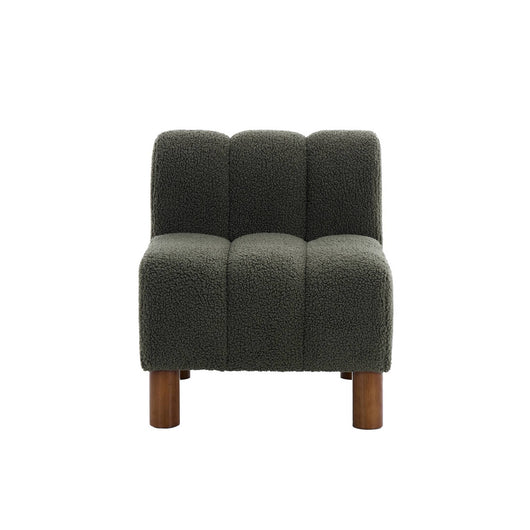 Poltrona bambino piedi arrotondati legno di hevea e bouclé, verde kaki