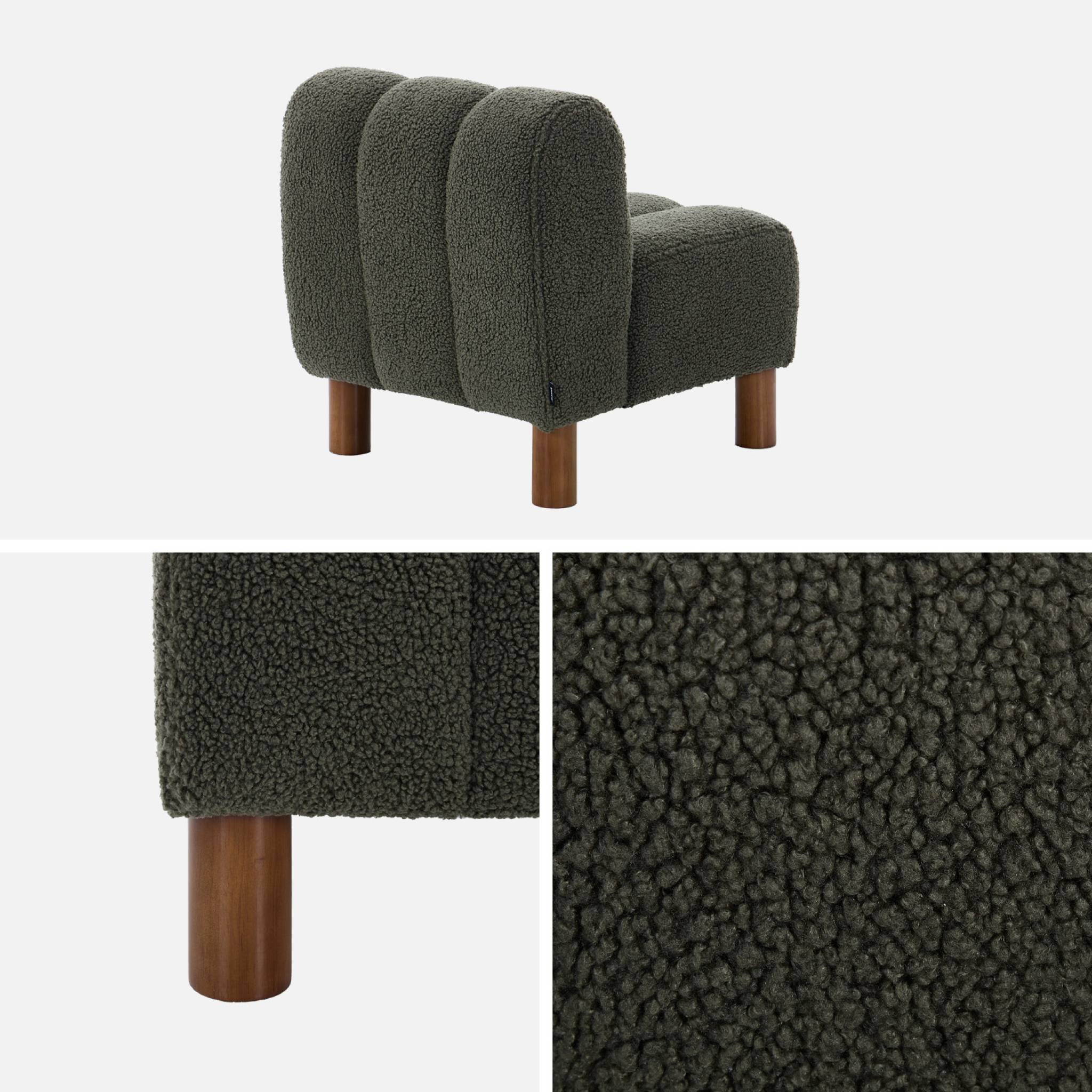 Poltrona bambino piedi arrotondati legno di hevea e bouclé, verde kaki