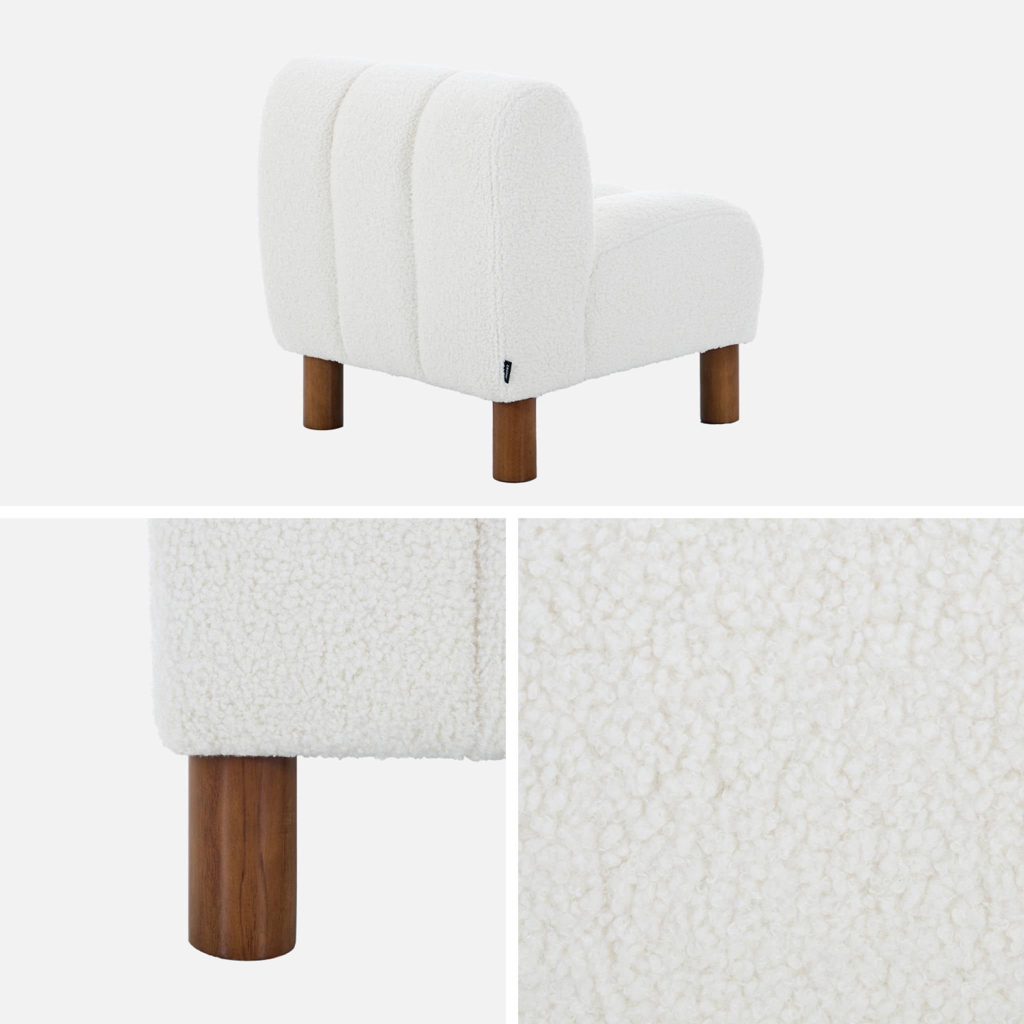 Poltrona bambino piedi arrotondati legno di hevea e bouclé, bianco