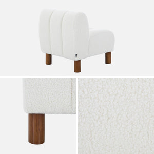 Poltrona bambino piedi arrotondati legno di hevea e bouclé, bianco