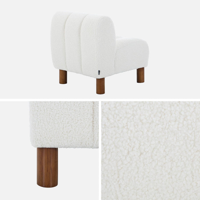 Poltrona bambino piedi arrotondati legno di hevea e bouclé, bianco