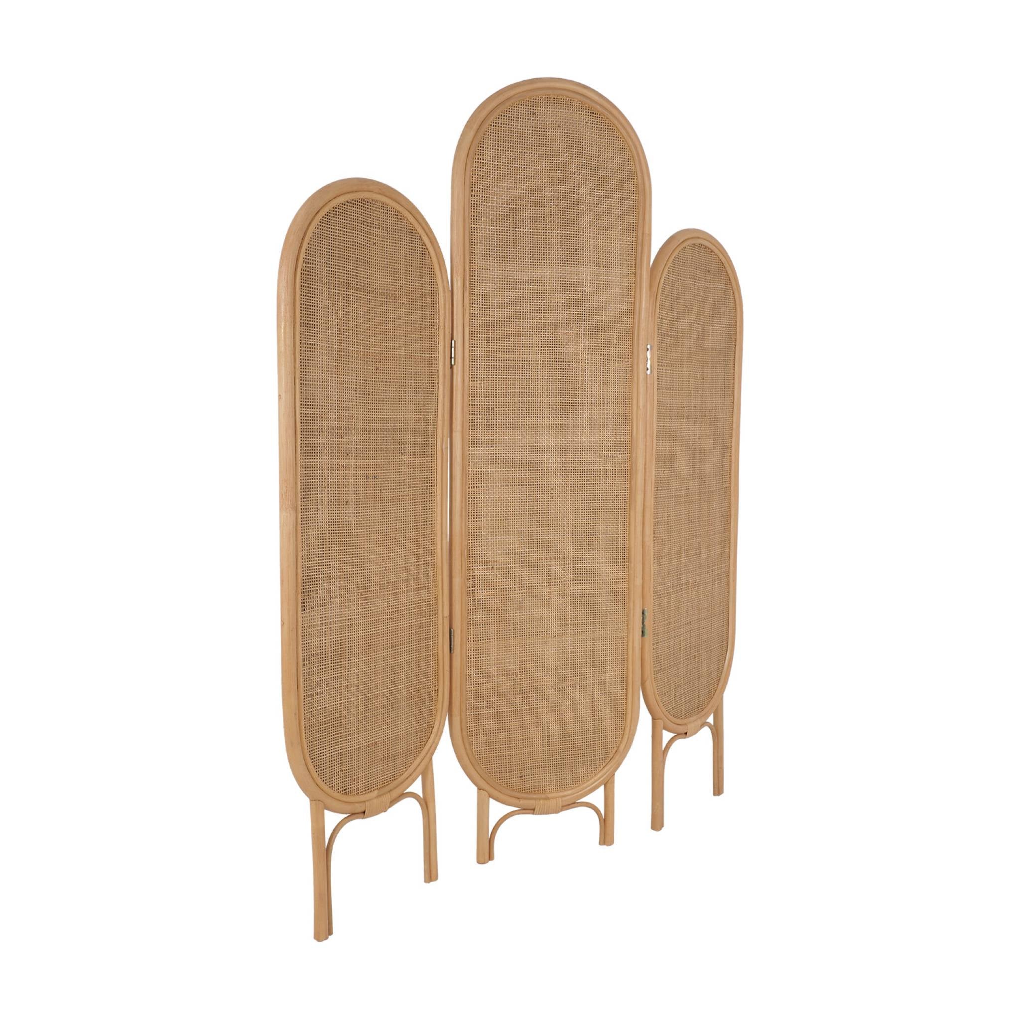 Paravento pieghevole da interno in rattan, marrone naturale