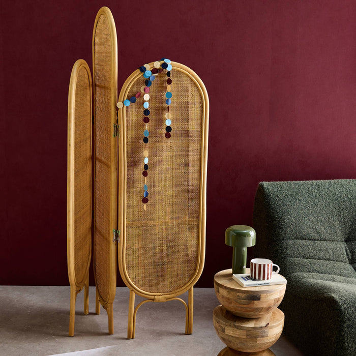 Paravento pieghevole da interno in rattan, marrone naturale
