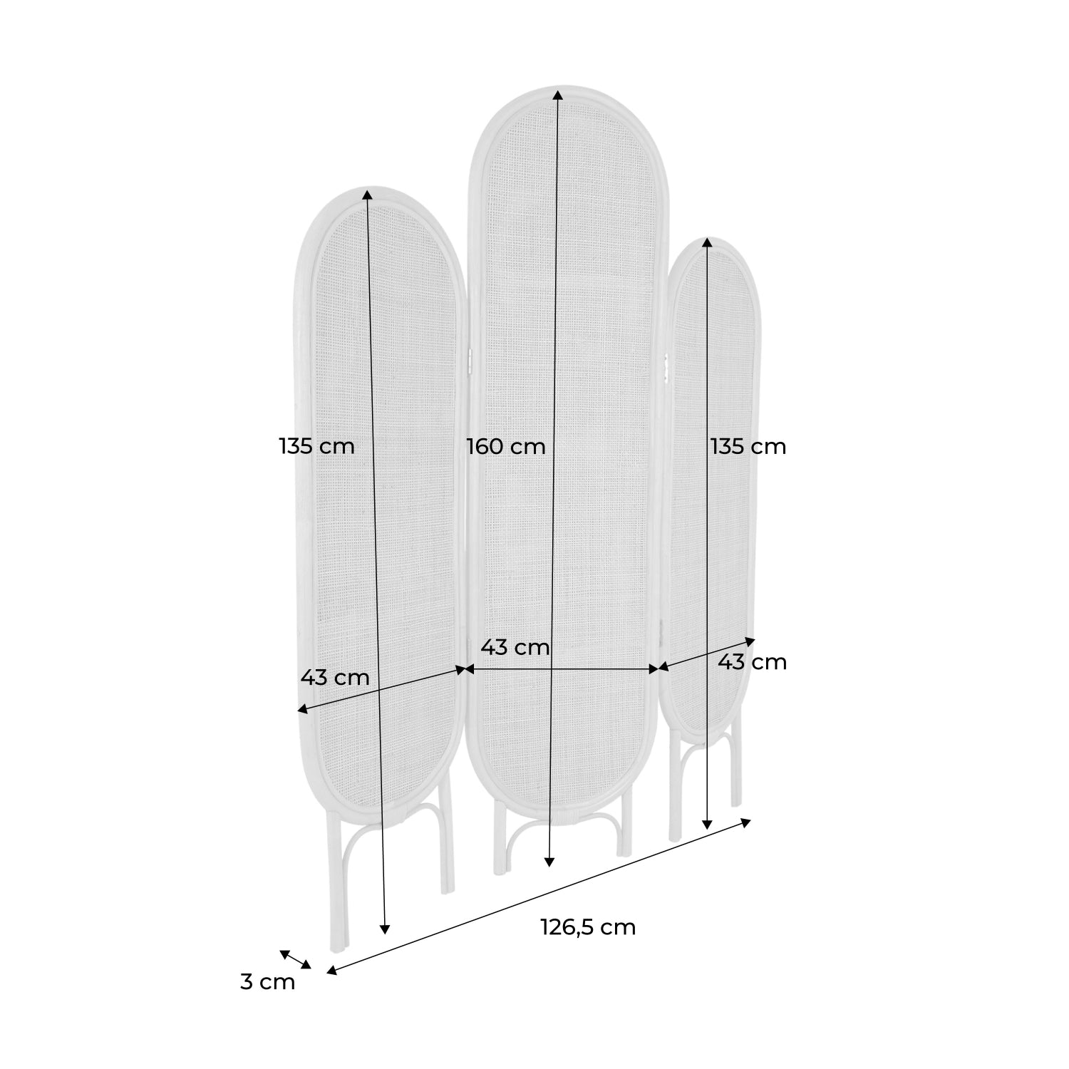 Paravento pieghevole da interno in rattan, marrone naturale