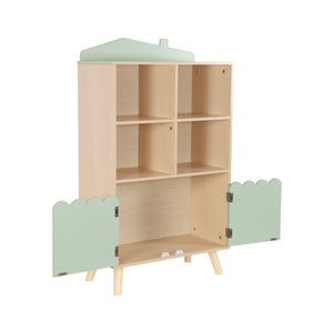 Biblioteca per bambini in legno di pino 2 porte 4 scaffali, verde