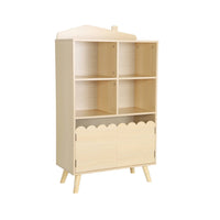 Biblioteca per bambini in legno di pino 2 porte e 4 scaffali, marrone