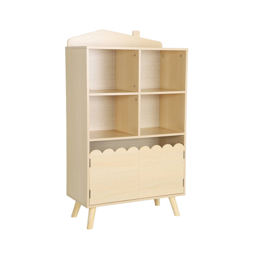 Biblioteca per bambini in legno di pino 2 porte e 4 scaffali, marrone