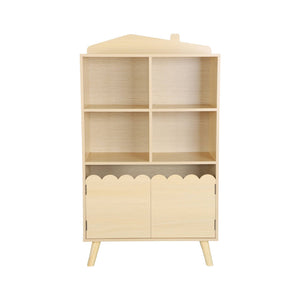 Biblioteca per bambini in legno di pino 2 porte e 4 scaffali, marrone