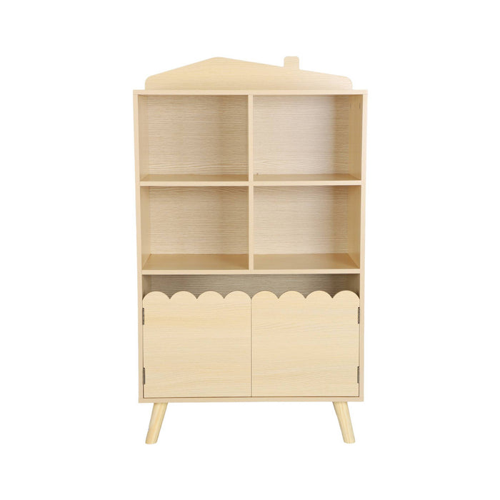 Biblioteca per bambini in legno di pino 2 porte e 4 scaffali, marrone