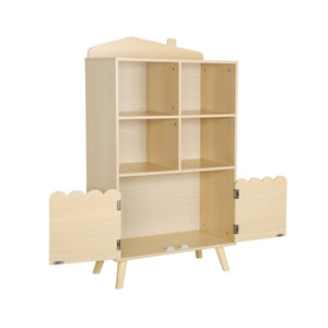 Biblioteca per bambini in legno di pino 2 porte e 4 scaffali, marrone