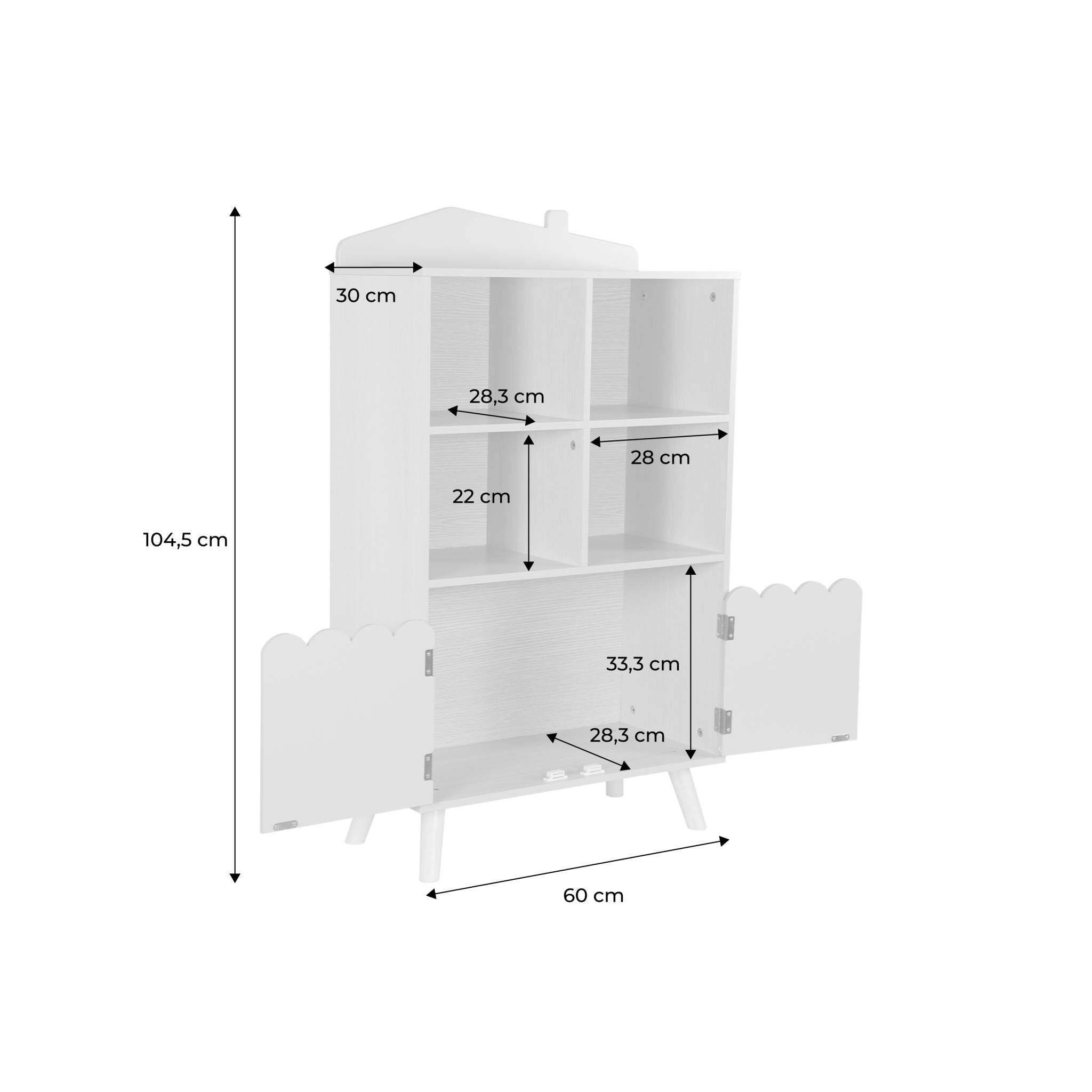 Biblioteca per bambini in legno di pino 2 porte e 4 scaffali, marrone
